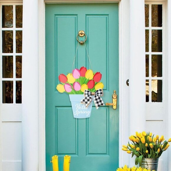 COPY - Spring Easter Tulip Flower Wooden Hanging Welcome Door Sign - Picture 6 of 7